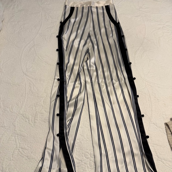 Fleur du Mal Pants - Fleur du Mal Black and White Striped Wide-Leg Pants
